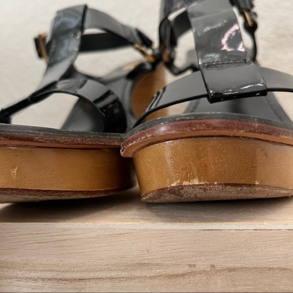 Tory Burch Black Leather Stacked Block Tan Platform Sandals 9.5 - Picture 4 of 10